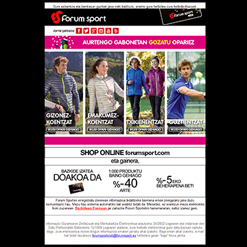 Advertisements and promotions for Forum Sport.